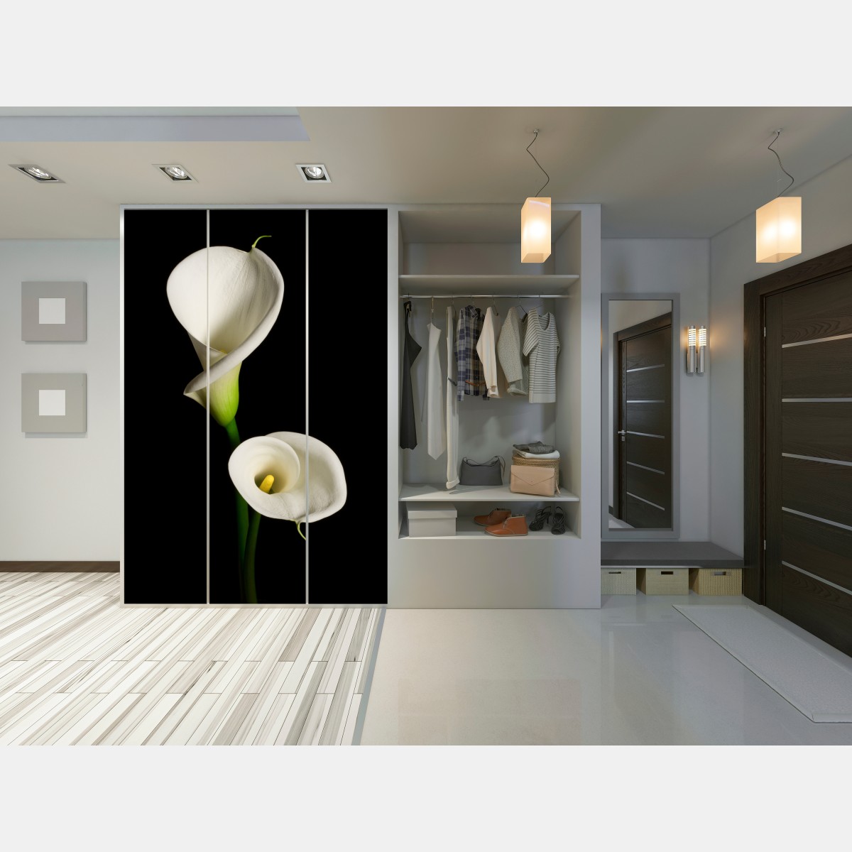 Schrankaufkleber weiße calla vor schwarzem hintergrund – Wallnifity®