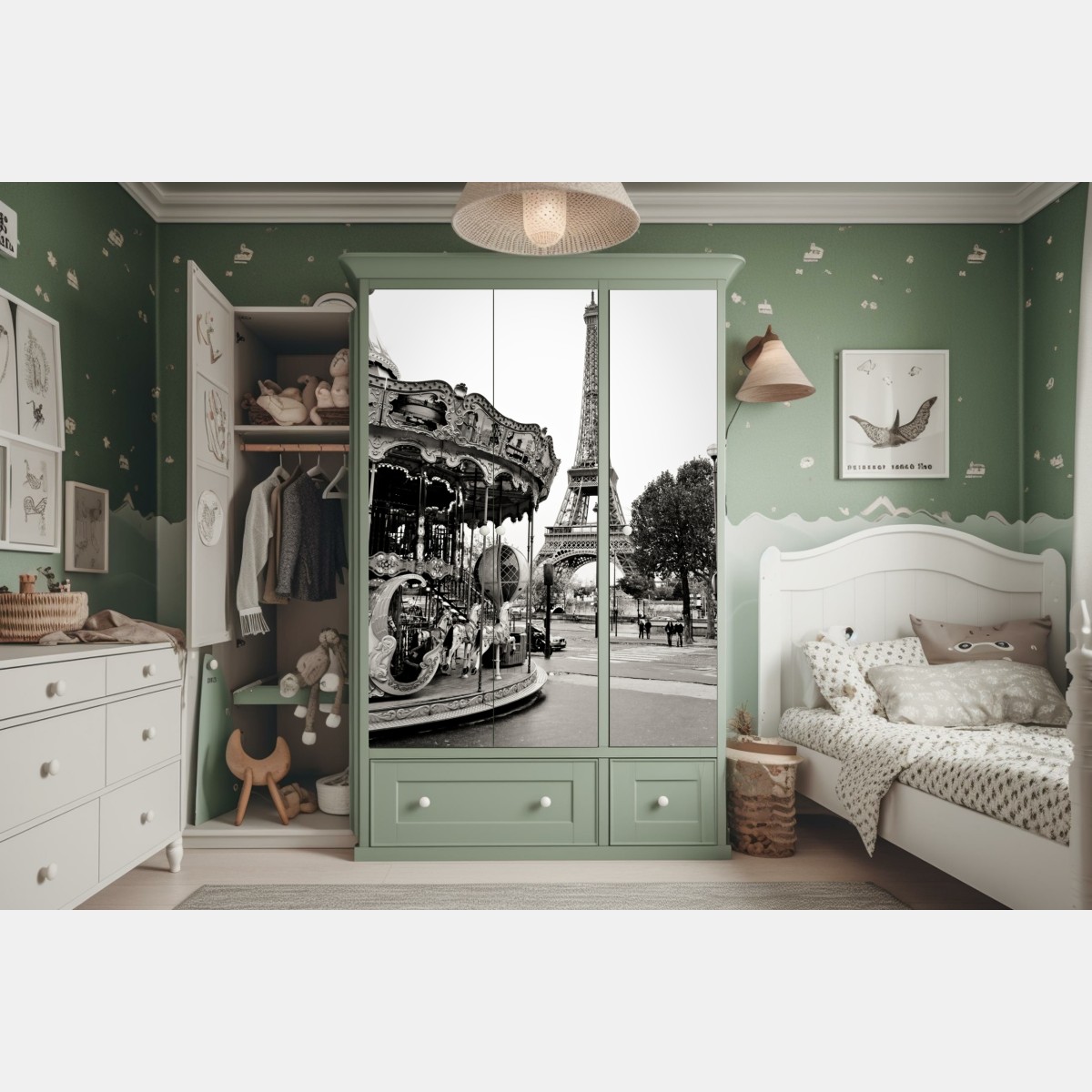 Schrankaufkleber Eiffelturm und karussell in Paris – Wallnifity® Schrankaufkleber Eiffelturm und karussell in Paris – Wallnifity®