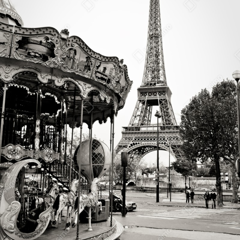 Schrankaufkleber Eiffelturm und karussell in Paris – Wallnifity® Schrankaufkleber Eiffelturm und karussell in Paris – Wallnifity®