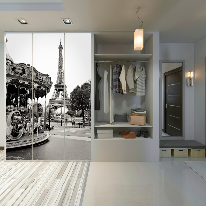 Schrankaufkleber Eiffelturm und karussell in Paris – Wallnifity® Schrankaufkleber Eiffelturm und karussell in Paris – Wallnifity®