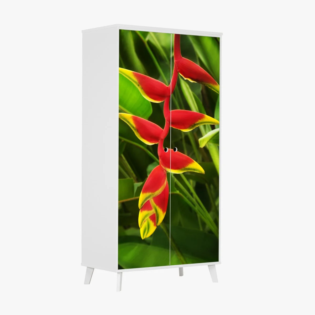 Schrankaufkleber leuchtende heliconia im tropischen laub – Wallnifity® Schrankaufkleber leuchtende heliconia im tropischen laub – Wallnifity®