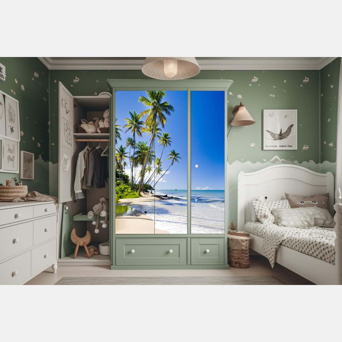 Schrankaufkleber tropischer palmenstrand unter blauem himmel – Wallnifity® Schrankaufkleber tropischer palmenstrand unter blauem himmel – Wallnifity®