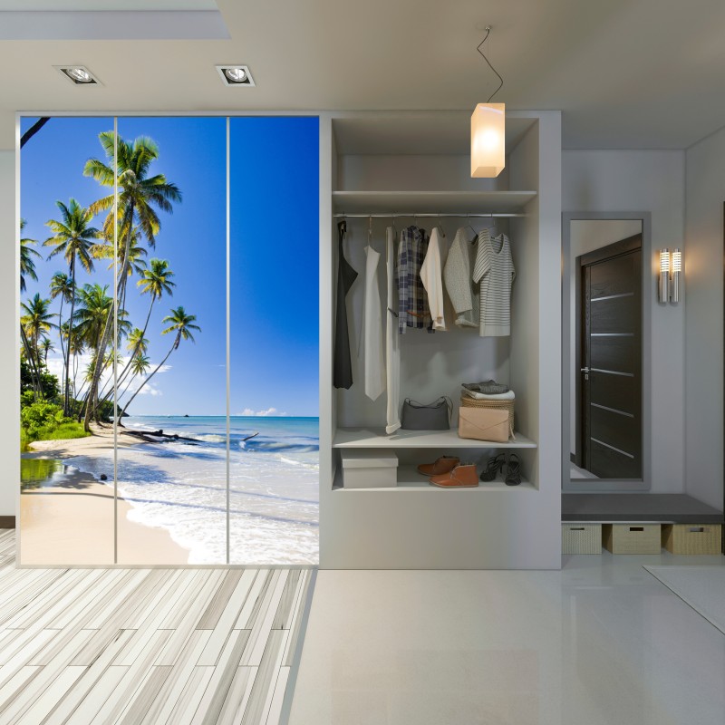 Schrankaufkleber tropischer palmenstrand unter blauem himmel – Wallnifity® Schrankaufkleber tropischer palmenstrand unter blauem himmel – Wallnifity®
