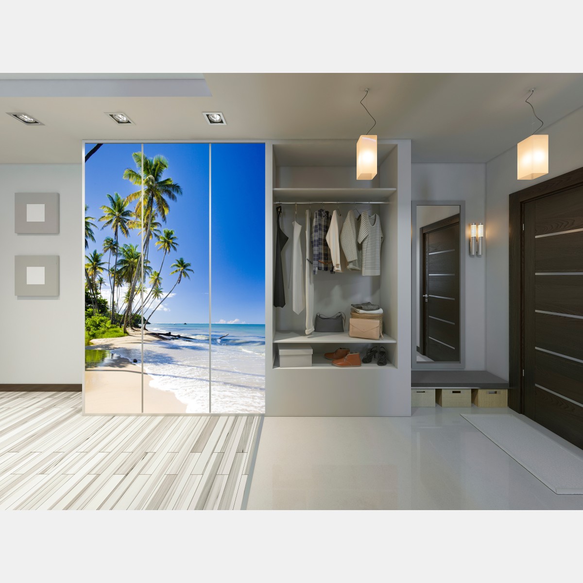 Schrankaufkleber tropischer palmenstrand unter blauem himmel – Wallnifity® Schrankaufkleber tropischer palmenstrand unter blauem himmel – Wallnifity®