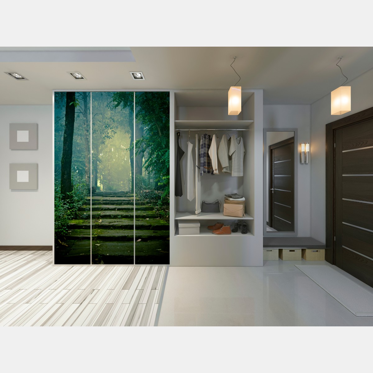 Schrankaufkleber moosbedeckte steintreppe in den nebligen wald – Wallnifity® Schrankaufkleber moosbedeckte steintreppe in den nebligen wald – Wallnifity®