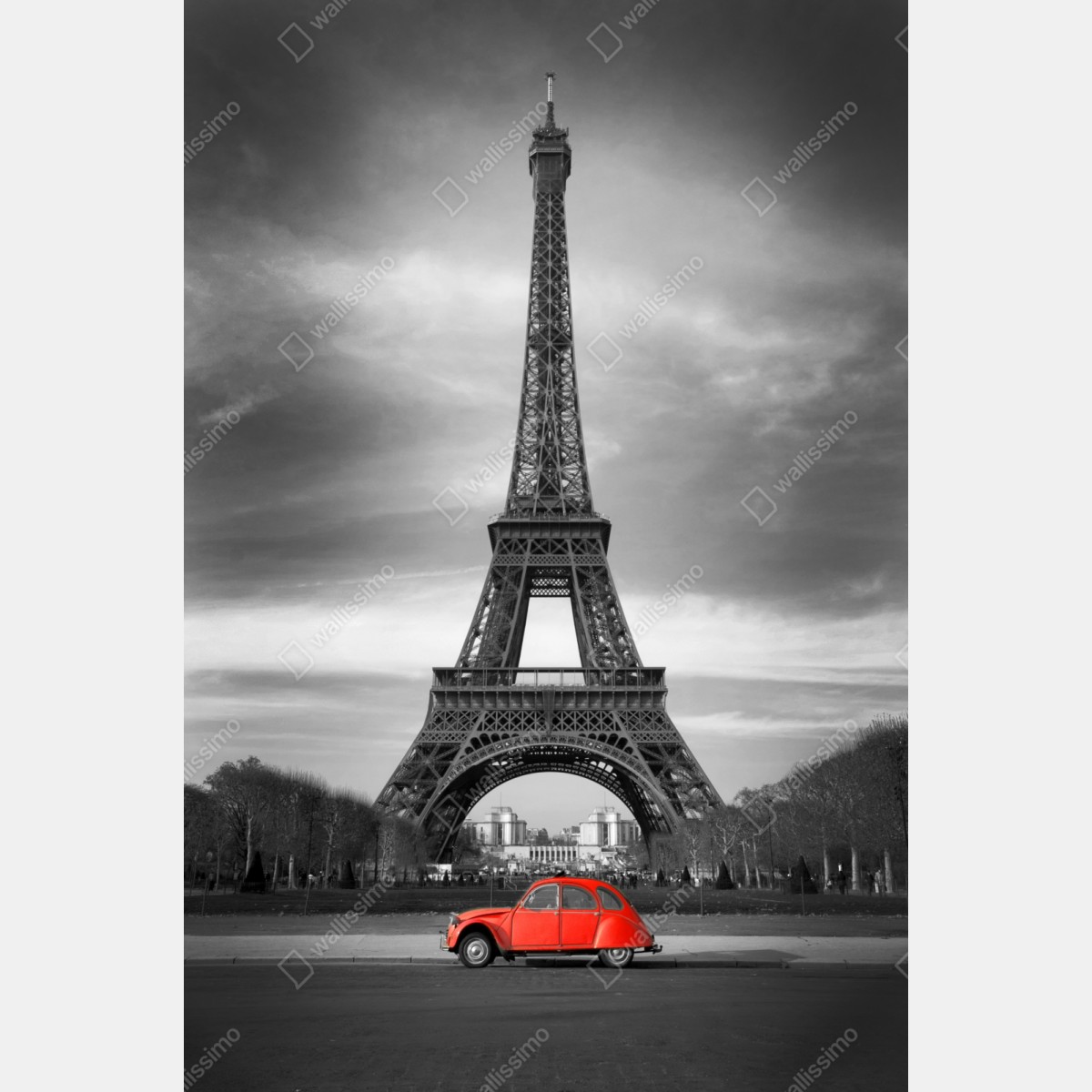 Schrankaufkleber Eiffelturm mit rotem vintage-auto – Wallnifity® Schrankaufkleber Eiffelturm mit rotem vintage-auto – Wallnifity®