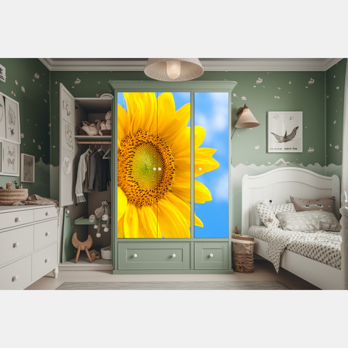 Schrankaufkleber leuchtende sonnenblume vor blauem himmel – Wallnifity® Schrankaufkleber leuchtende sonnenblume vor blauem himmel – Wallnifity®