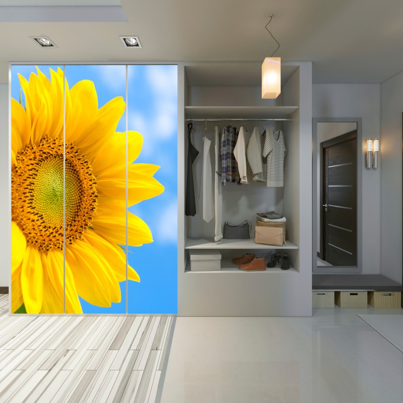 Schrankaufkleber leuchtende sonnenblume vor blauem himmel – Wallnifity® Schrankaufkleber leuchtende sonnenblume vor blauem himmel – Wallnifity®