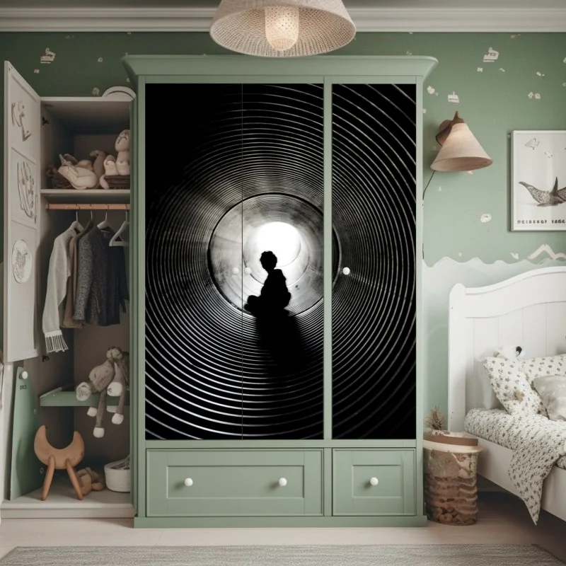Schrankaufkleber silhouette in einem spiraltunnel – Wallnifity® Schrankaufkleber silhouette in einem spiraltunnel – Wallnifity®