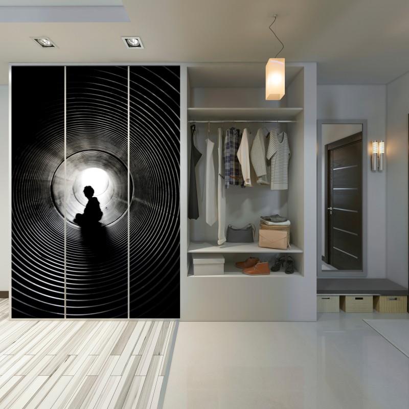 Schrankaufkleber silhouette in einem spiraltunnel – Wallnifity® Schrankaufkleber silhouette in einem spiraltunnel – Wallnifity®