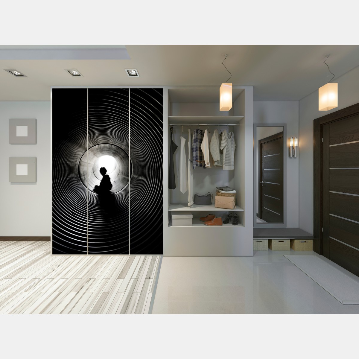 Schrankaufkleber silhouette in einem spiraltunnel – Wallnifity® Schrankaufkleber silhouette in einem spiraltunnel – Wallnifity®