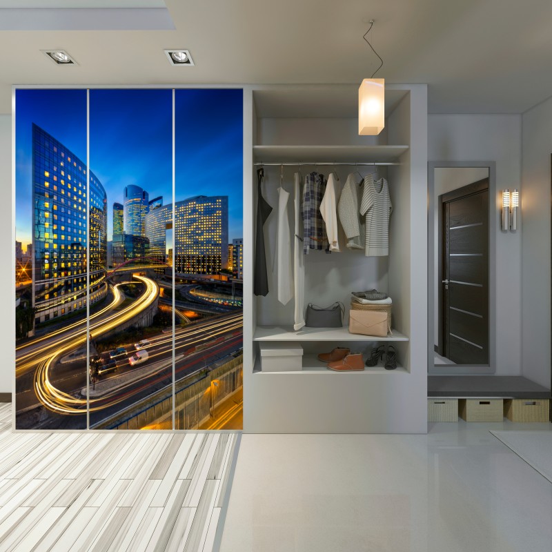 Schrankaufkleber moderne stadtsilhouette bei dämmerung – Wallnifity® Schrankaufkleber moderne stadtsilhouette bei dämmerung – Wallnifity®