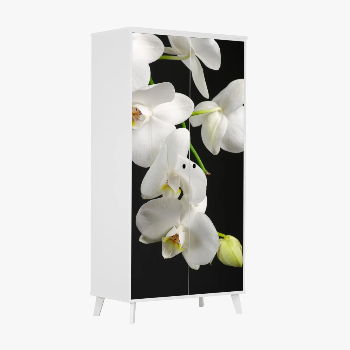 Schrankaufkleber weißer orchideenzweig vor schwarzem hintergrund – Wallnifity®