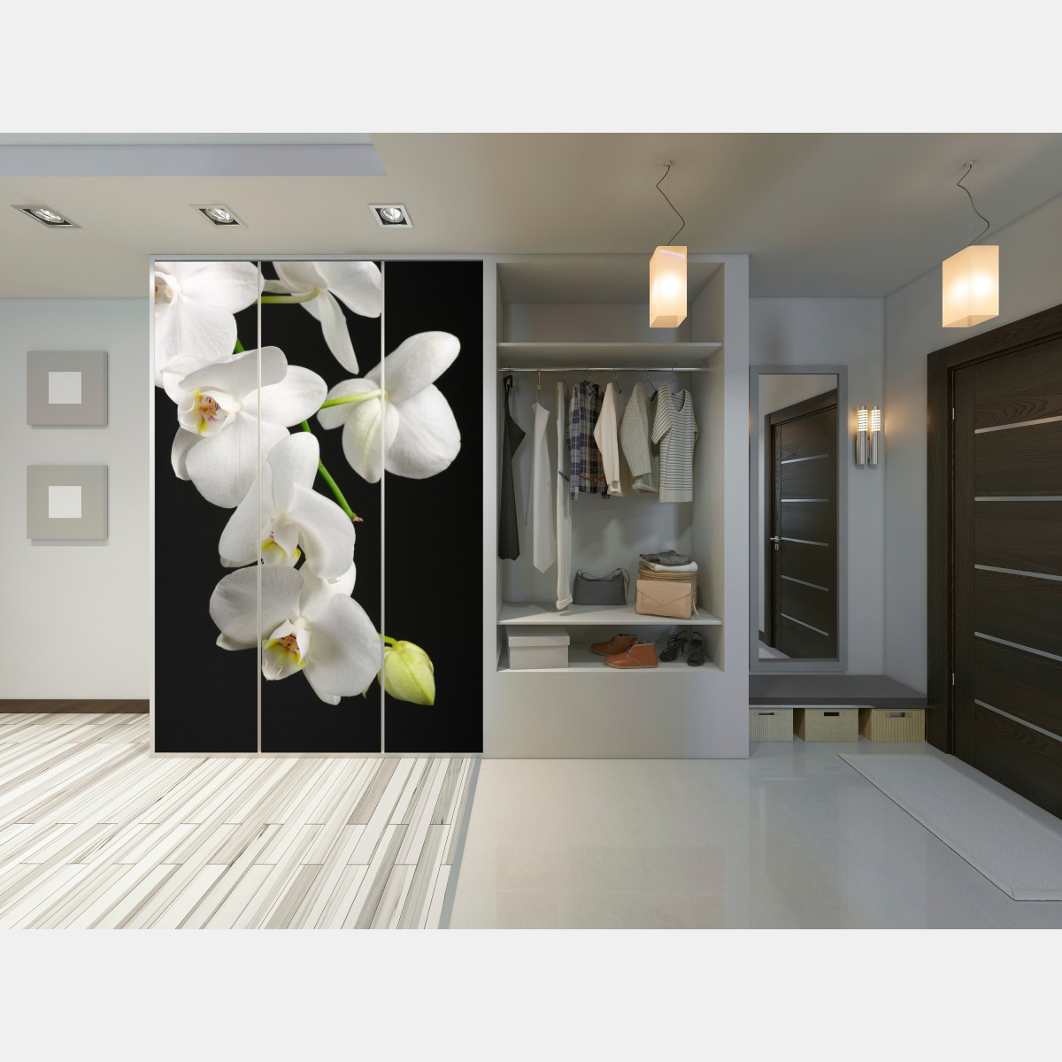 Schrankaufkleber weißer orchideenzweig vor schwarzem hintergrund – Wallnifity®