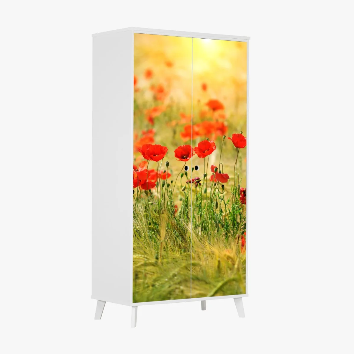 Schrankaufkleber rote mohnwiese im sonnenlicht – Wallnifity® Schrankaufkleber rote mohnwiese im sonnenlicht – Wallnifity®