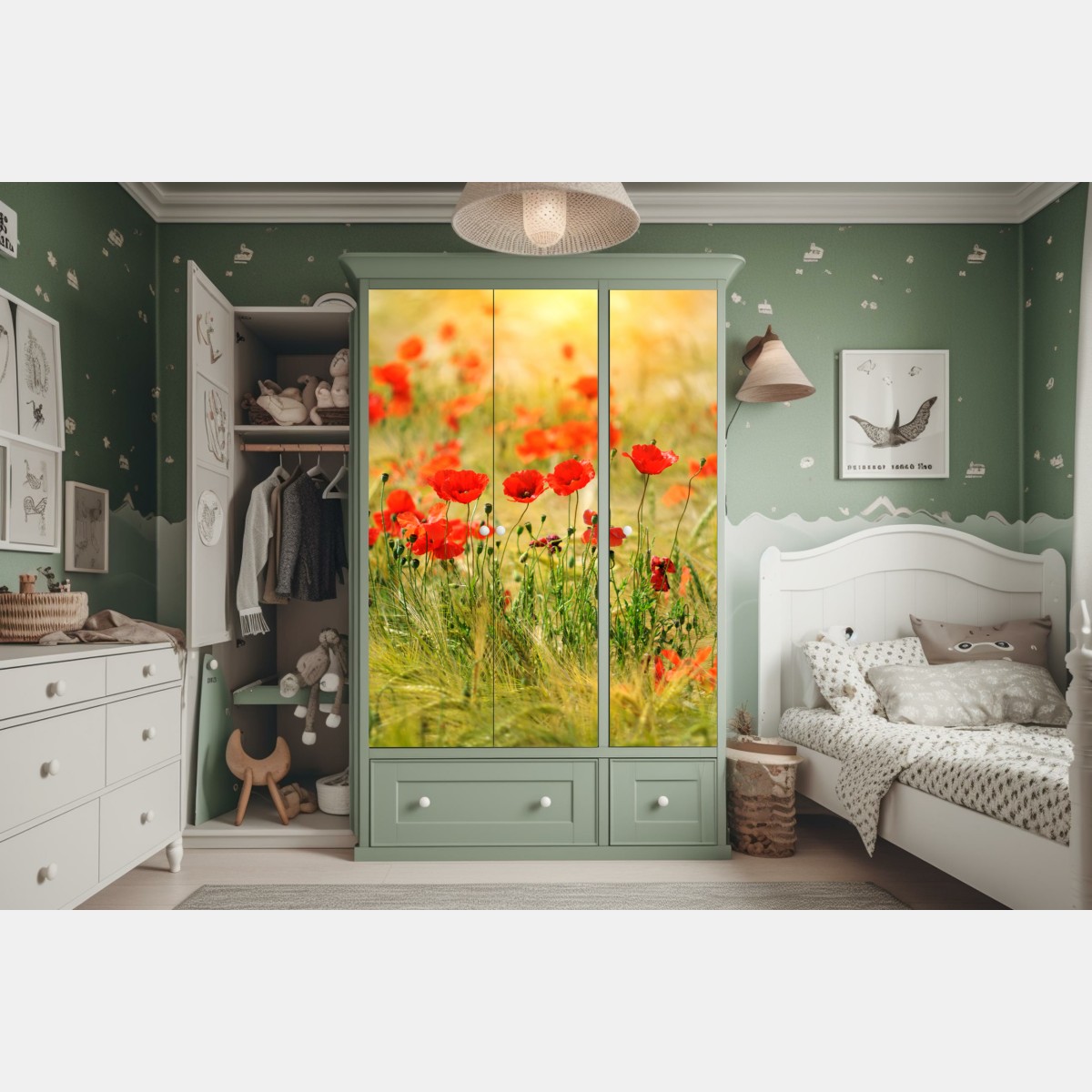 Schrankaufkleber rote mohnwiese im sonnenlicht – Wallnifity® Schrankaufkleber rote mohnwiese im sonnenlicht – Wallnifity®