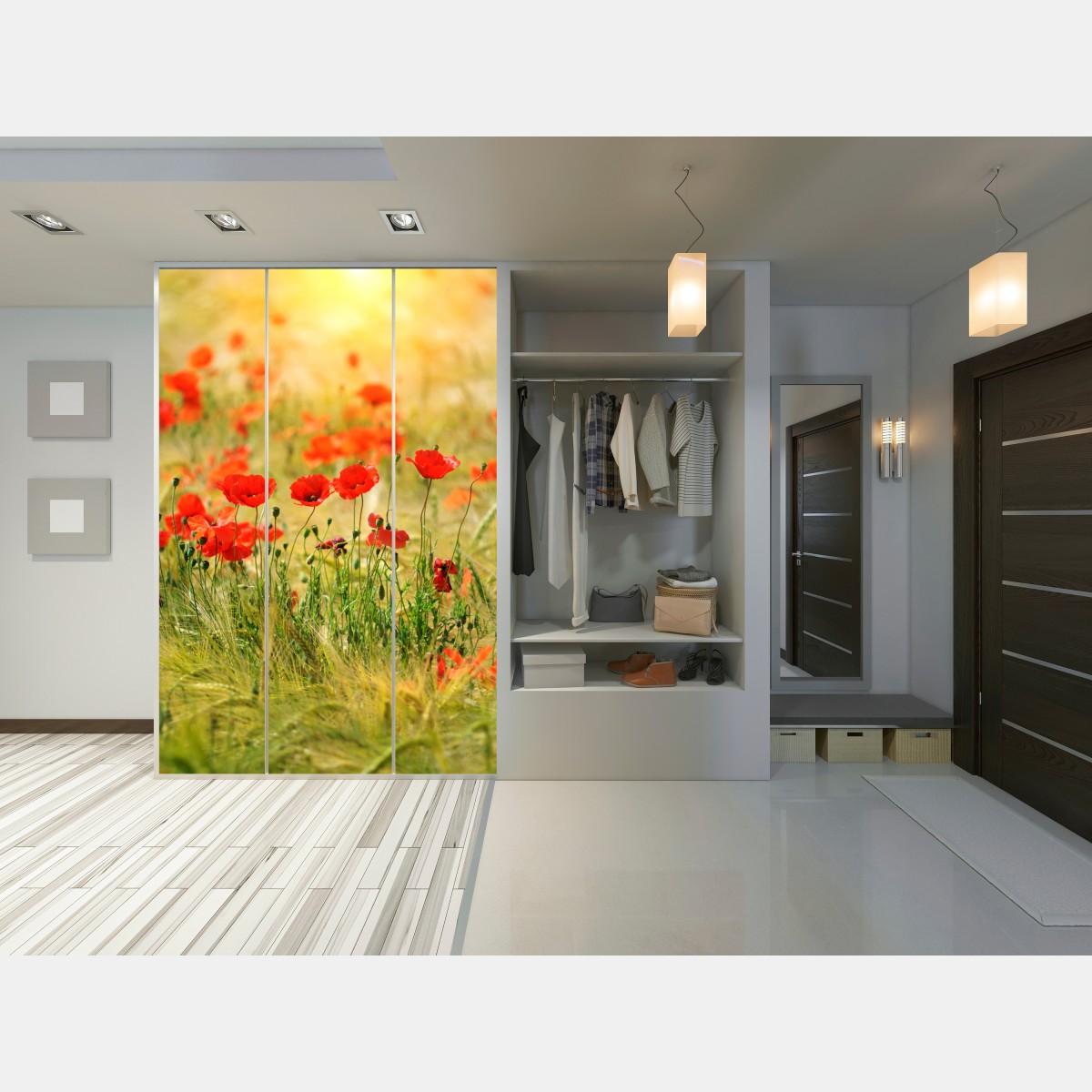 Schrankaufkleber rote mohnwiese im sonnenlicht – Wallnifity® Schrankaufkleber rote mohnwiese im sonnenlicht – Wallnifity®