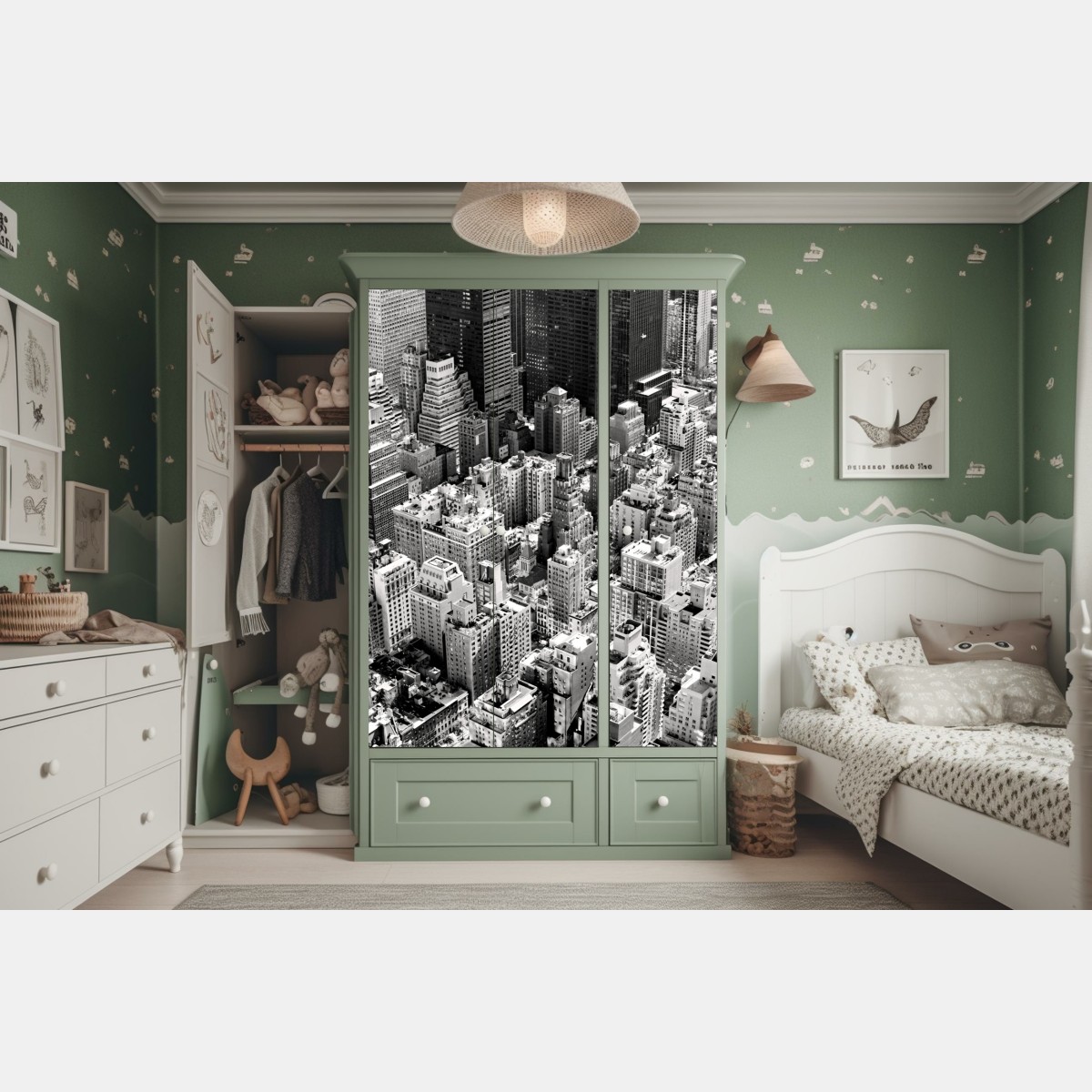 Schrankaufkleber Manhattan luftaufnahme skyline in monochrom – Wallnifity® Schrankaufkleber Manhattan luftaufnahme skyline in monochrom – Wallnifity®