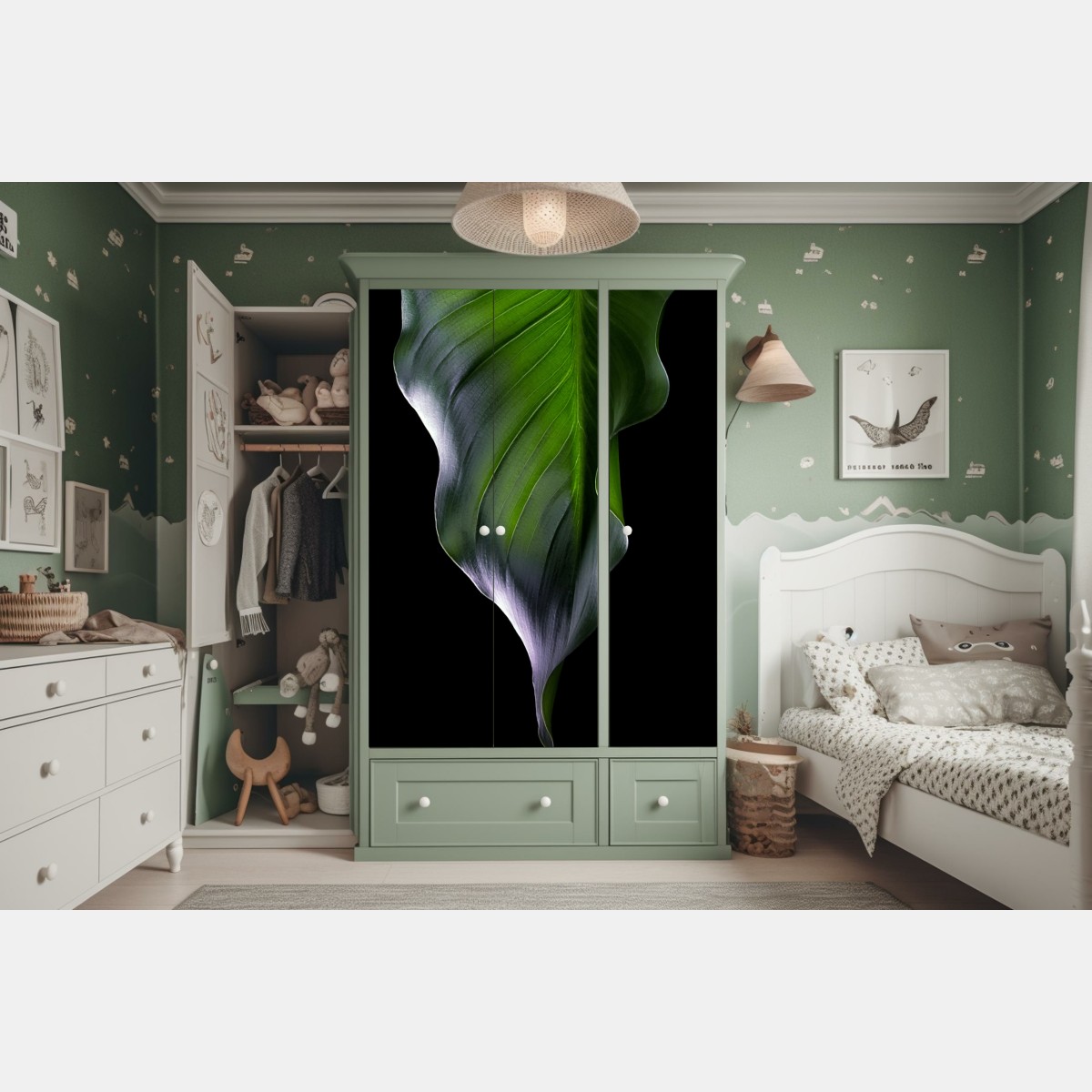 Schrankaufkleber elegantes grünes blatt auf schwarzem hintergrund – Wallnifity® Schrankaufkleber elegantes grünes blatt auf schwarzem hintergrund – Wallnifity®