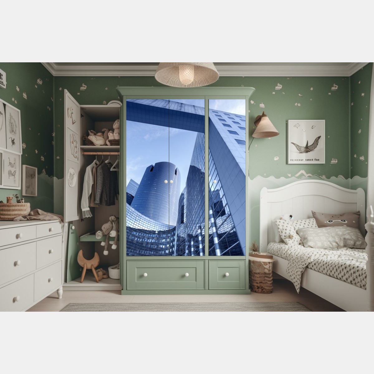 Schrankaufkleber moderne blaue stadtsilhouette – Wallnifity® Schrankaufkleber moderne blaue stadtsilhouette – Wallnifity®