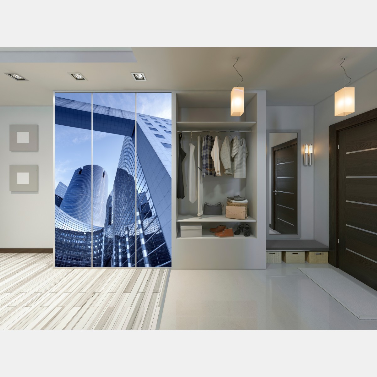 Schrankaufkleber moderne blaue stadtsilhouette – Wallnifity® Schrankaufkleber moderne blaue stadtsilhouette – Wallnifity®