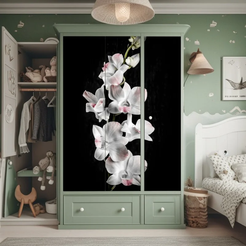 Schrankaufkleber weiße und rosa orchidee vor schwarzem hintergrund – Wallnifity® Schrankaufkleber weiße und rosa orchidee vor schwarzem hintergrund – Wallnifity®