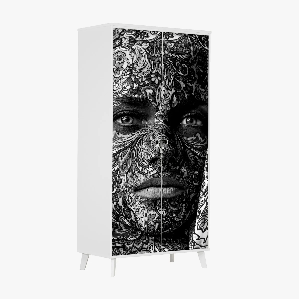 Schrankaufkleber ornamentales porträt mit floralen mustern – Wallnifity® Schrankaufkleber ornamentales porträt mit floralen mustern – Wallnifity®