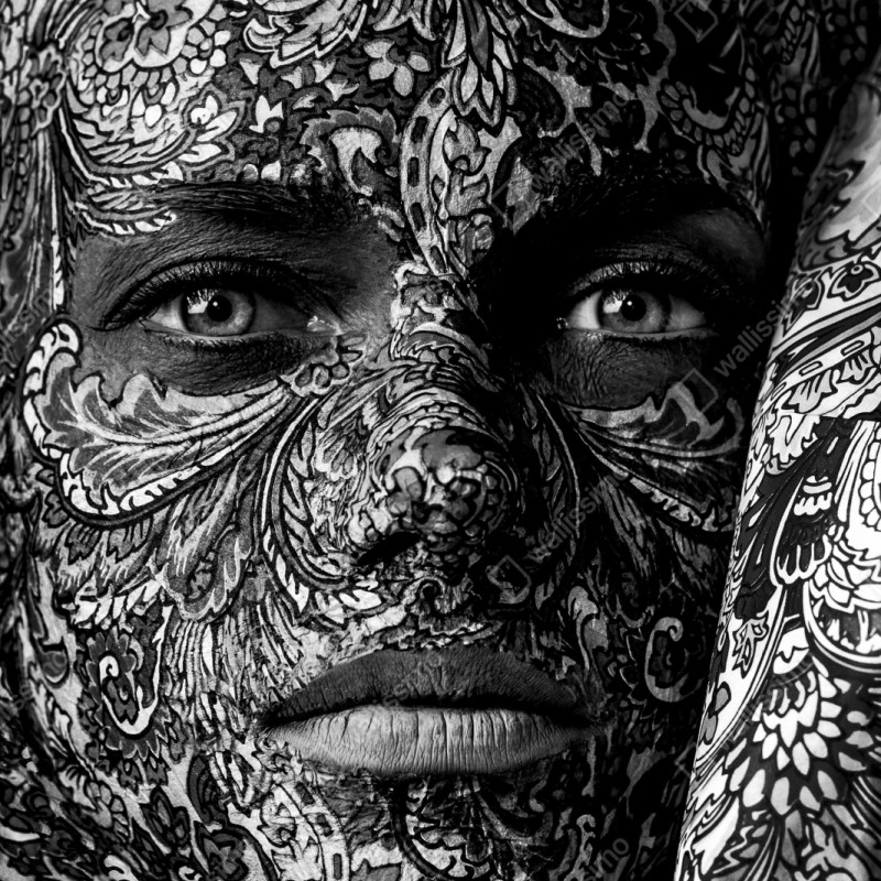 Schrankaufkleber ornamentales porträt mit floralen mustern – Wallnifity® Schrankaufkleber ornamentales porträt mit floralen mustern – Wallnifity®