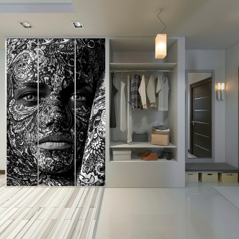 Schrankaufkleber ornamentales porträt mit floralen mustern – Wallnifity® Schrankaufkleber ornamentales porträt mit floralen mustern – Wallnifity®