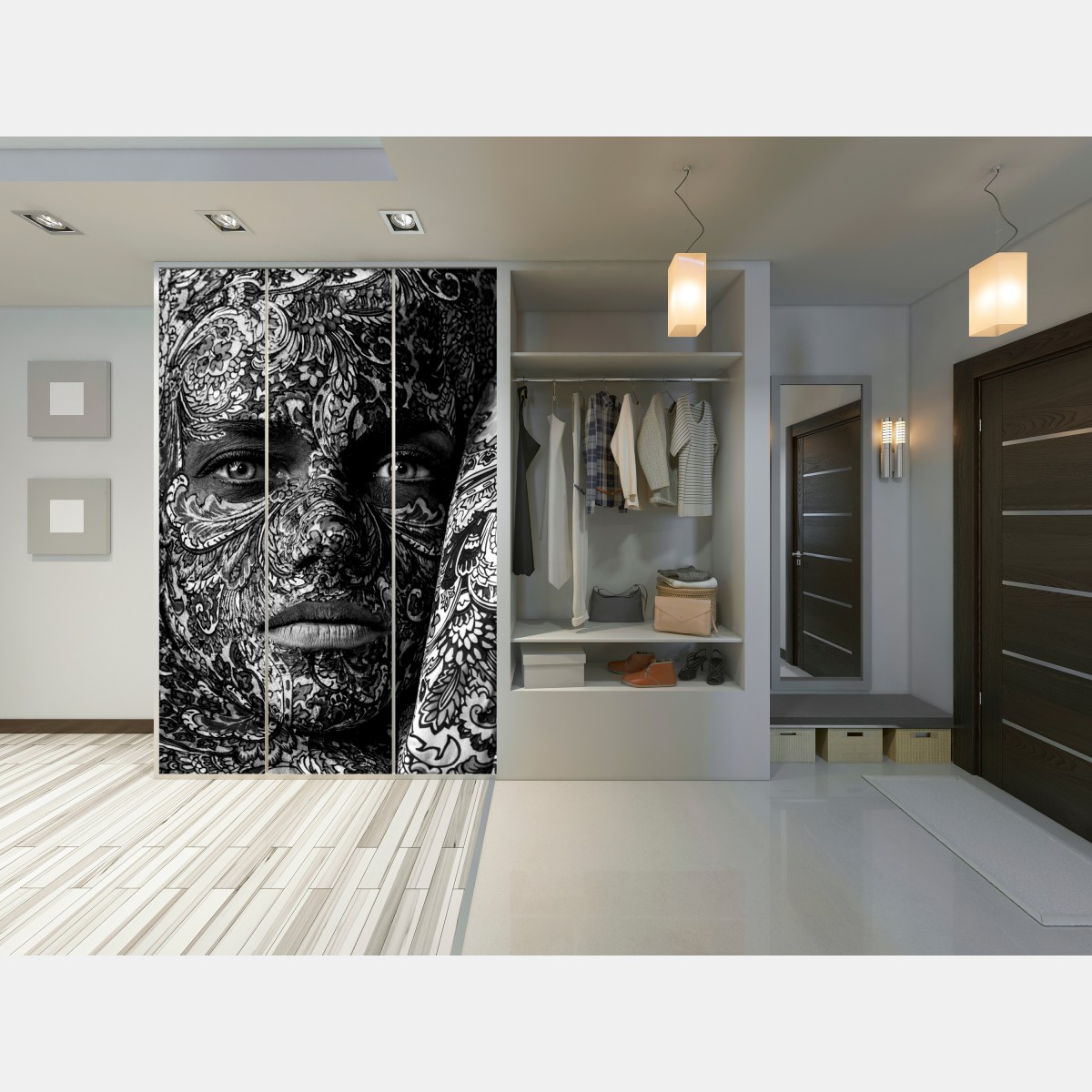 Schrankaufkleber ornamentales porträt mit floralen mustern – Wallnifity® Schrankaufkleber ornamentales porträt mit floralen mustern – Wallnifity®