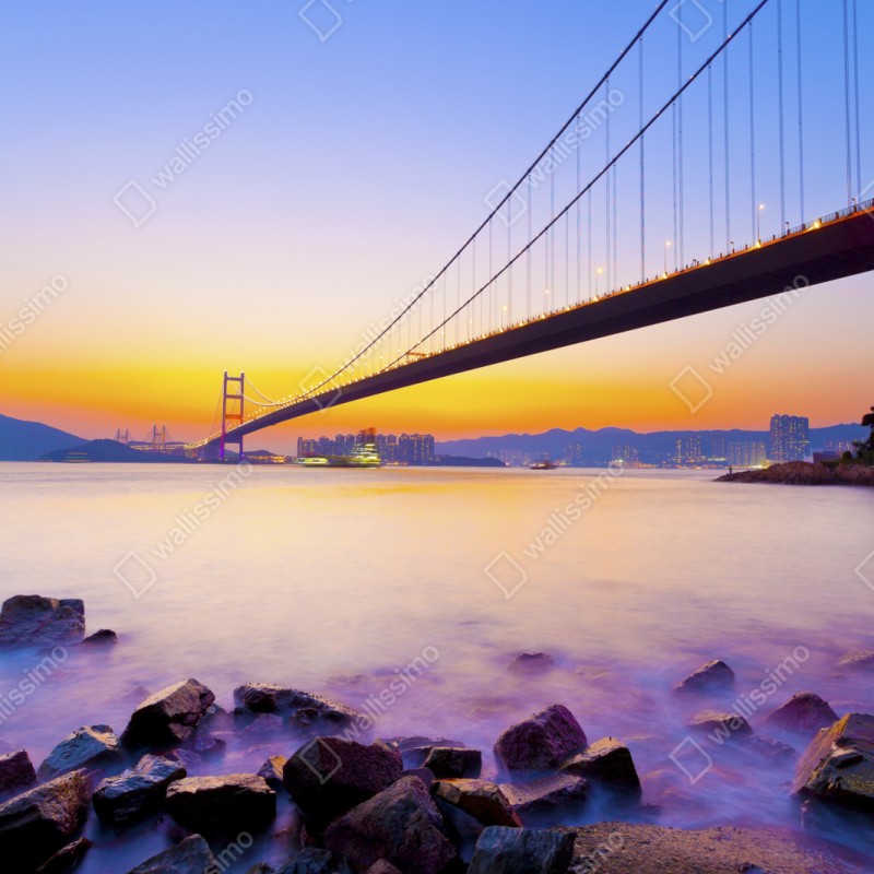 Schrankaufkleber goldener sonnenuntergang über hängebrücke – Wallnifity® Schrankaufkleber goldener sonnenuntergang über hängebrücke – Wallnifity®