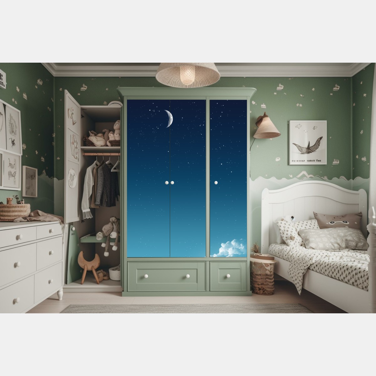 Schrankaufkleber ruhiger halbmond am sternenhimmel – Wallnifity® Schrankaufkleber ruhiger halbmond am sternenhimmel – Wallnifity®