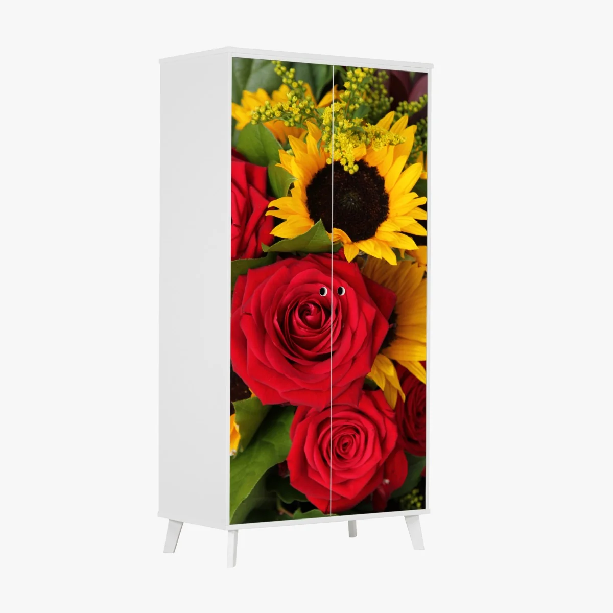 Schrankaufkleber rote rosen und sonnenblumen im bukett – Wallnifity® Schrankaufkleber rote rosen und sonnenblumen im bukett – Wallnifity®