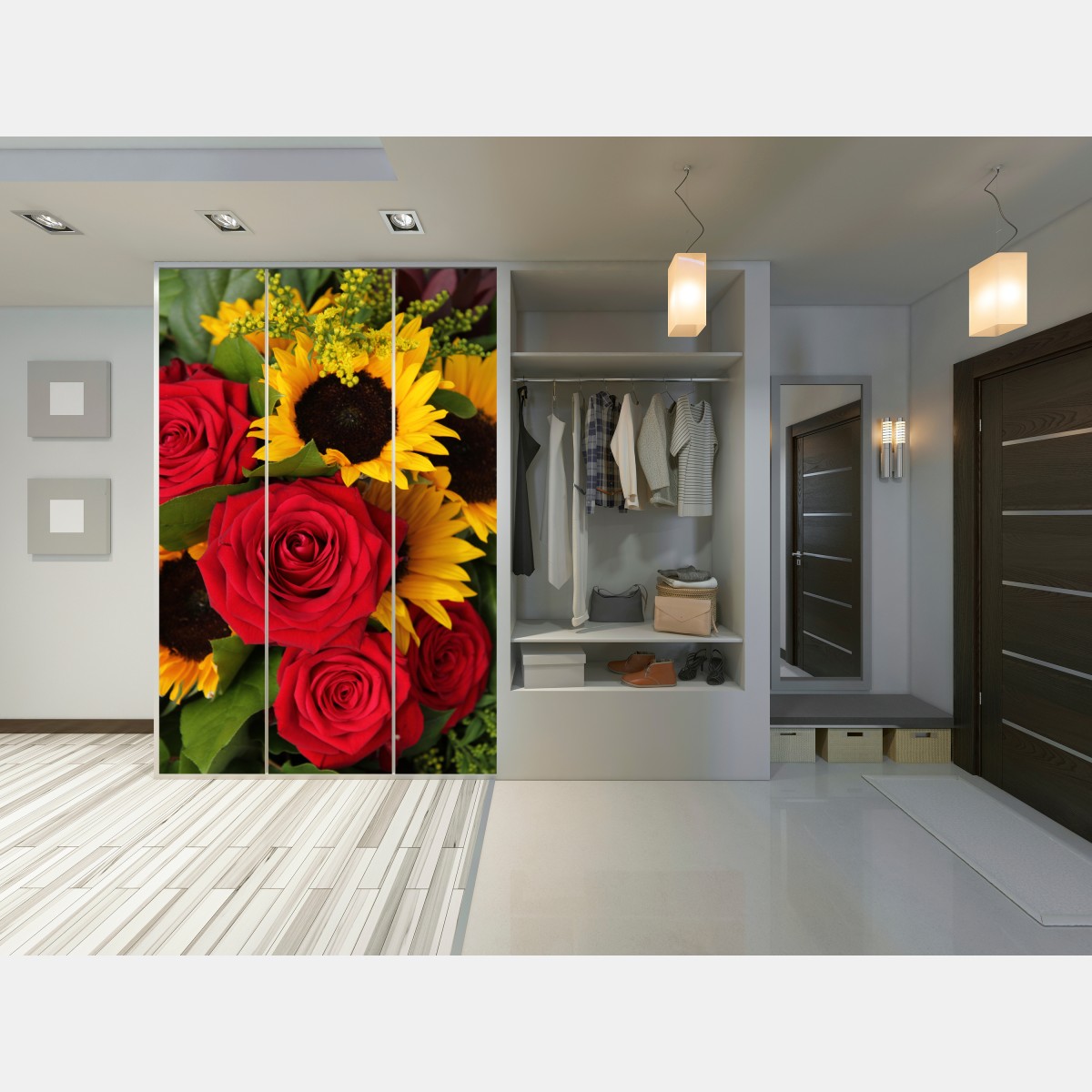 Schrankaufkleber rote rosen und sonnenblumen im bukett – Wallnifity® Schrankaufkleber rote rosen und sonnenblumen im bukett – Wallnifity®