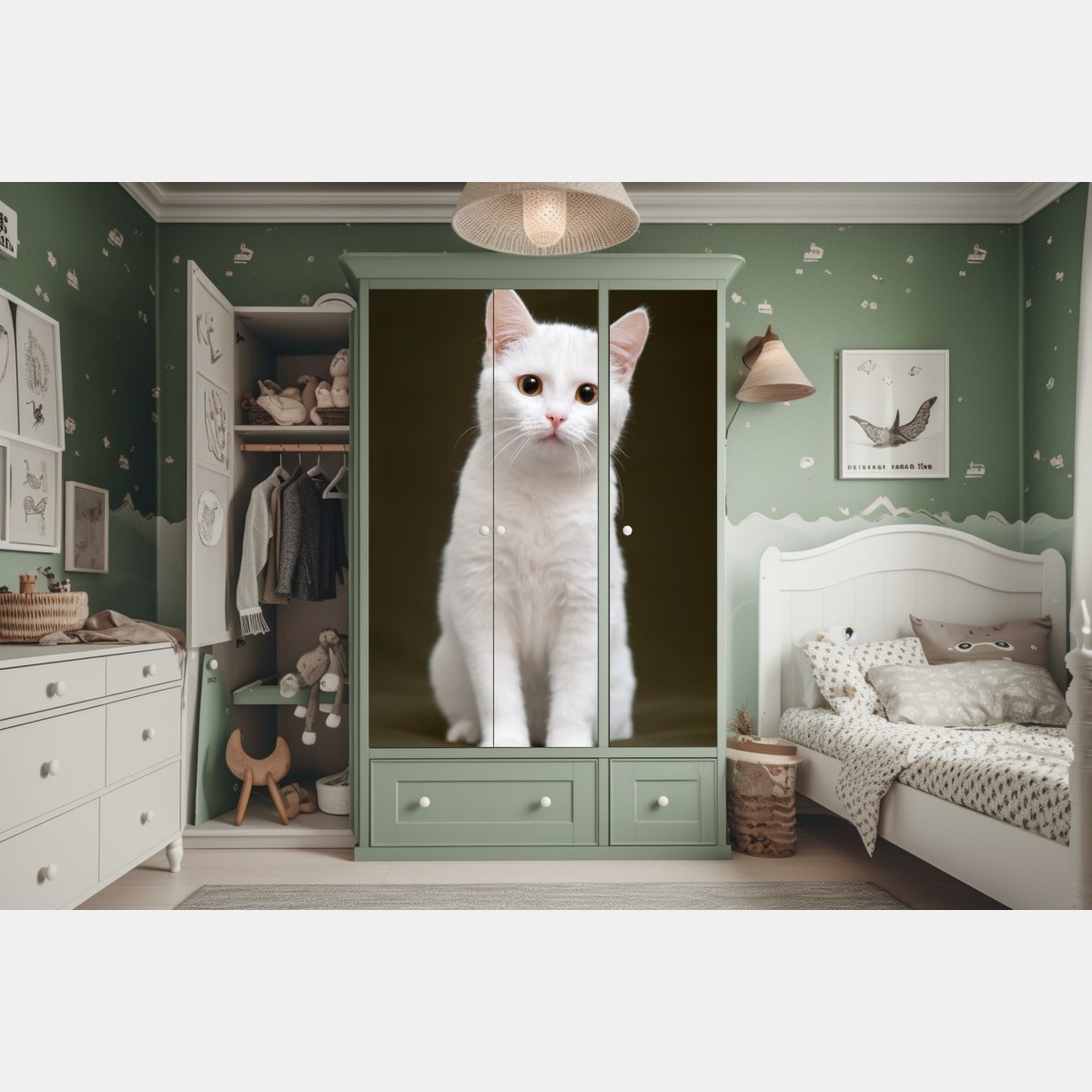 Schrankaufkleber niedliches porträt einer weißen katze – Wallnifity® Schrankaufkleber niedliches porträt einer weißen katze – Wallnifity®