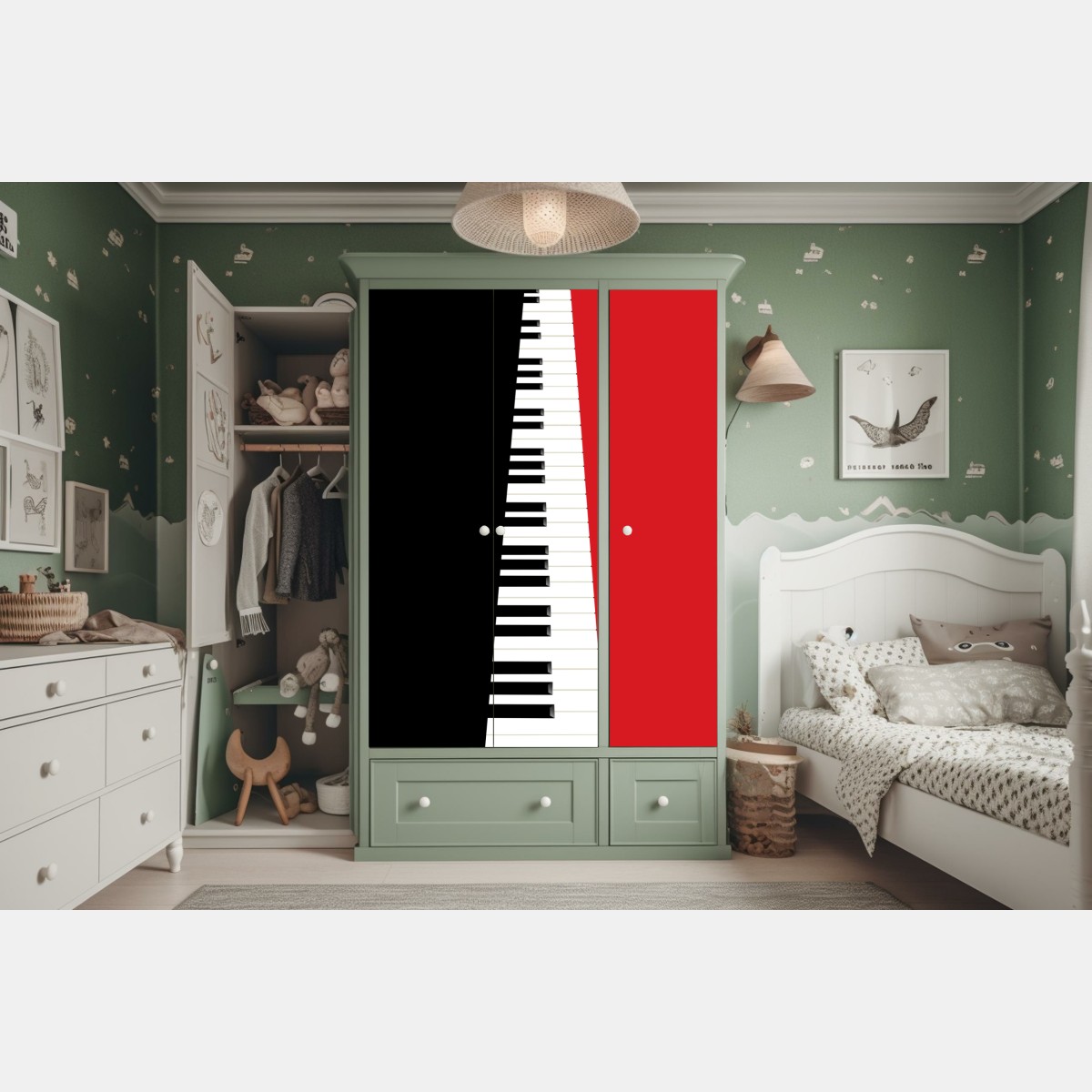 Schrankaufkleber schwarz-rotes klavier-tastatur motiv – Wallnifity® Schrankaufkleber schwarz-rotes klavier-tastatur motiv – Wallnifity®
