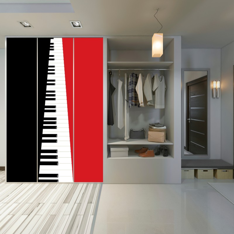 Schrankaufkleber schwarz-rotes klavier-tastatur motiv – Wallnifity® Schrankaufkleber schwarz-rotes klavier-tastatur motiv – Wallnifity®