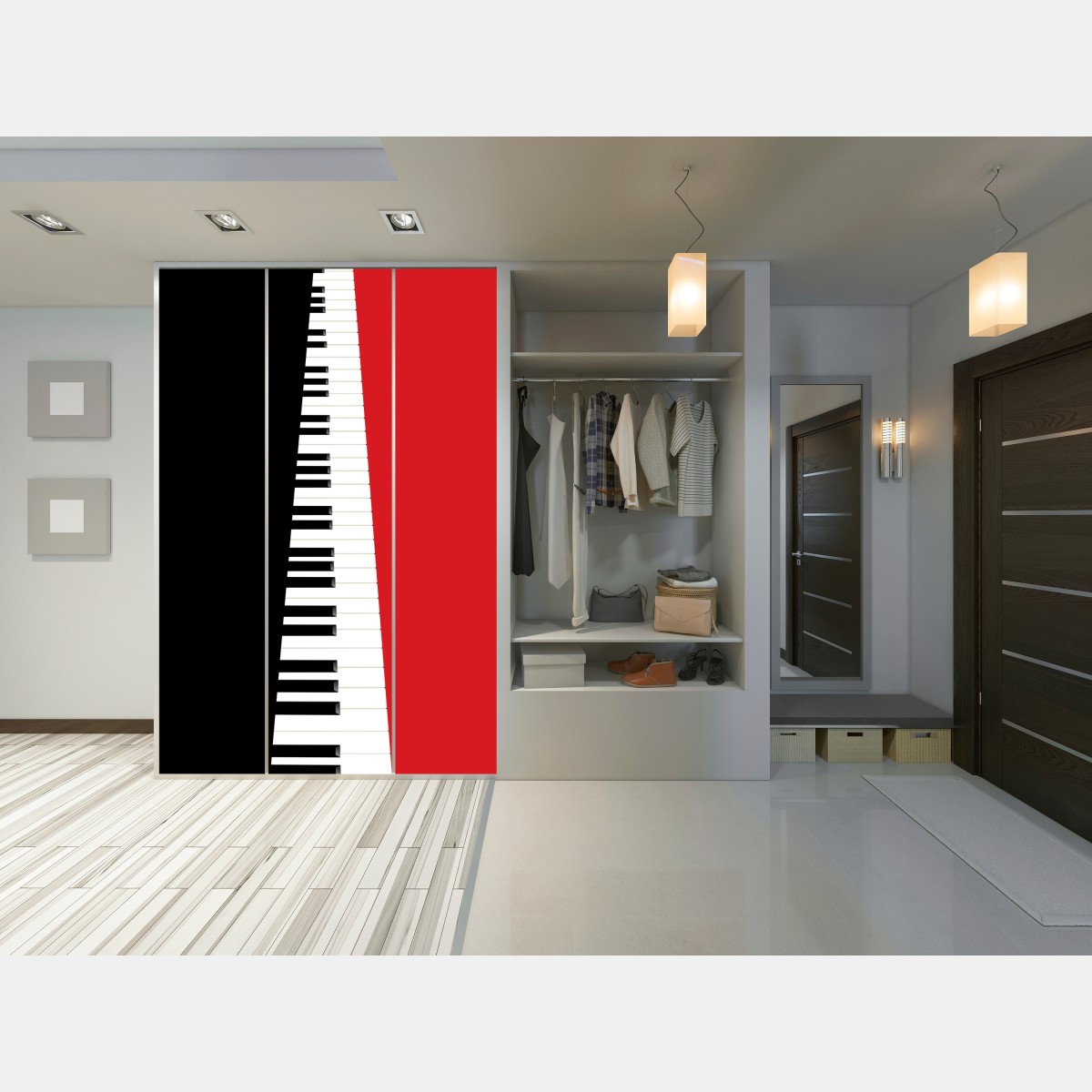 Schrankaufkleber schwarz-rotes klavier-tastatur motiv – Wallnifity® Schrankaufkleber schwarz-rotes klavier-tastatur motiv – Wallnifity®