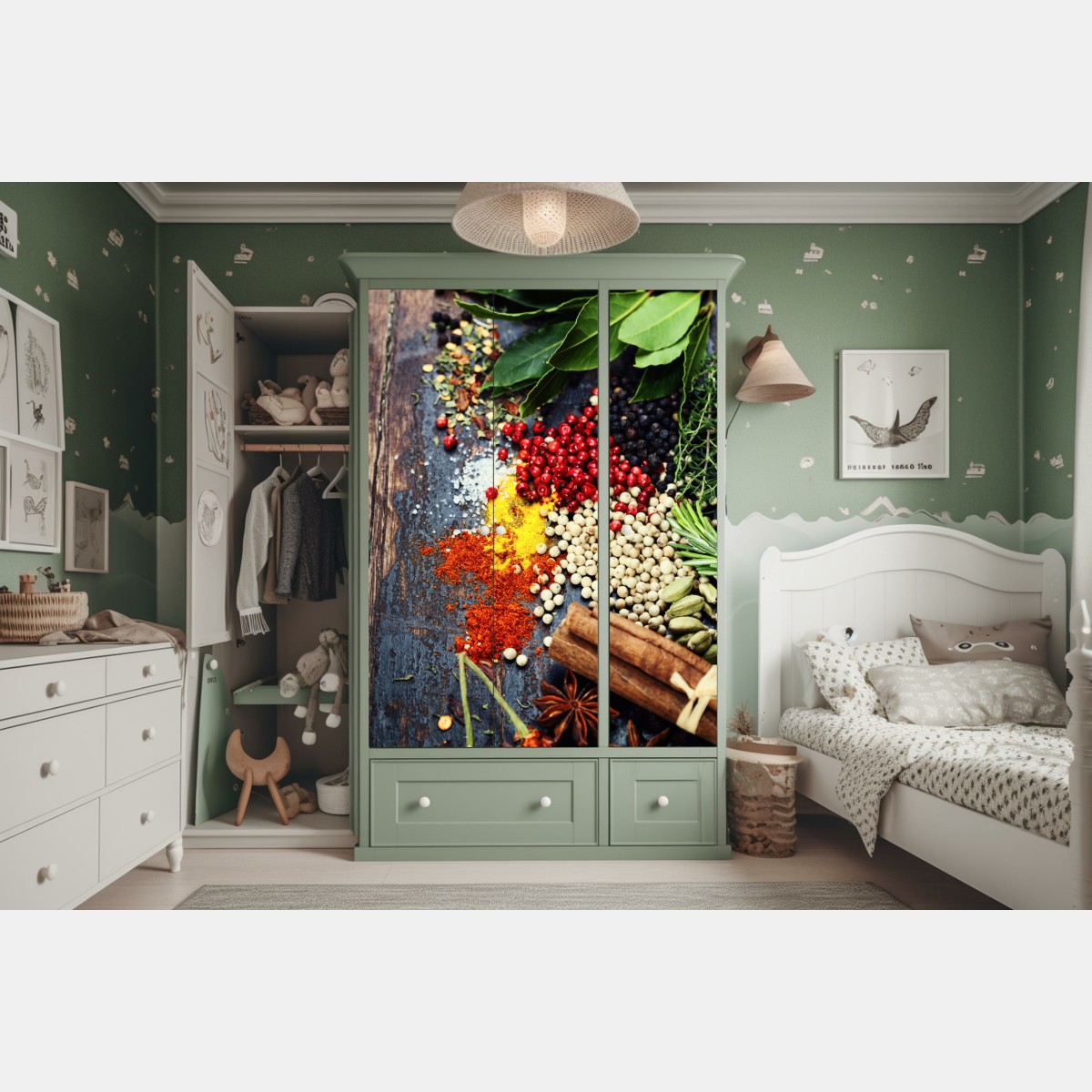 Schrankaufkleber buntes gewürzsortiment auf rustikalem holz – Wallnifity® Schrankaufkleber buntes gewürzsortiment auf rustikalem holz – Wallnifity®