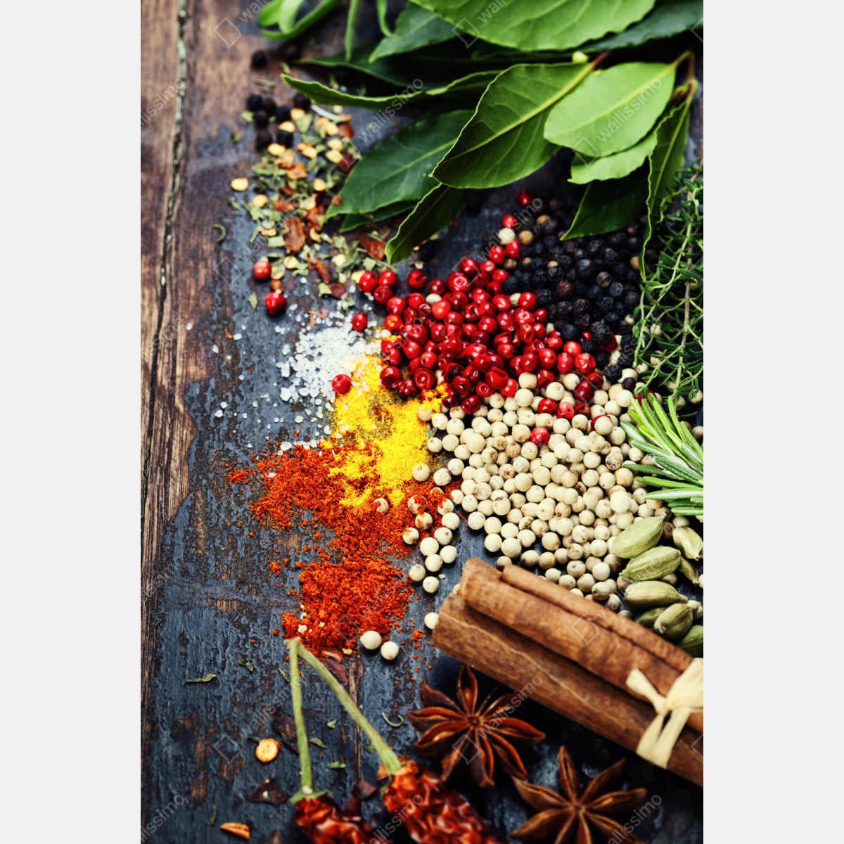 Schrankaufkleber buntes gewürzsortiment auf rustikalem holz – Wallnifity® Schrankaufkleber buntes gewürzsortiment auf rustikalem holz – Wallnifity®