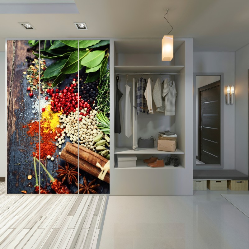 Schrankaufkleber buntes gewürzsortiment auf rustikalem holz – Wallnifity® Schrankaufkleber buntes gewürzsortiment auf rustikalem holz – Wallnifity®