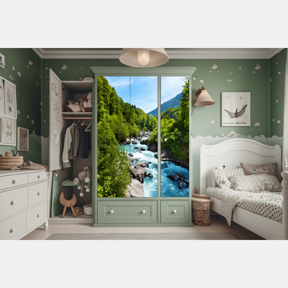 Schrankaufkleber gletscherfluss im grünen tal – Wallnifity® Schrankaufkleber gletscherfluss im grünen tal – Wallnifity®