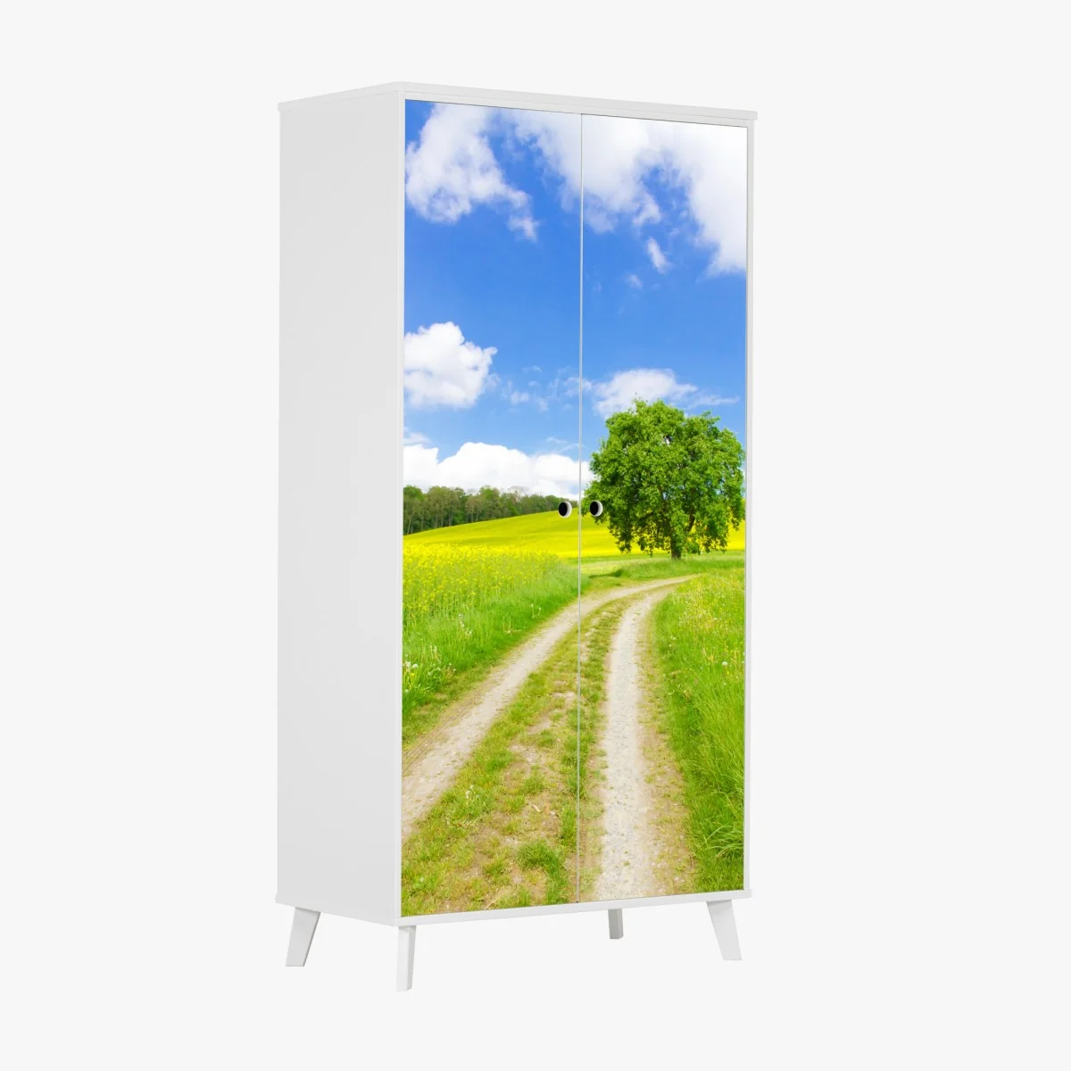 Schrankaufkleber sonniger feldweg mit einsamem baum – Wallnifity® Schrankaufkleber sonniger feldweg mit einsamem baum – Wallnifity®