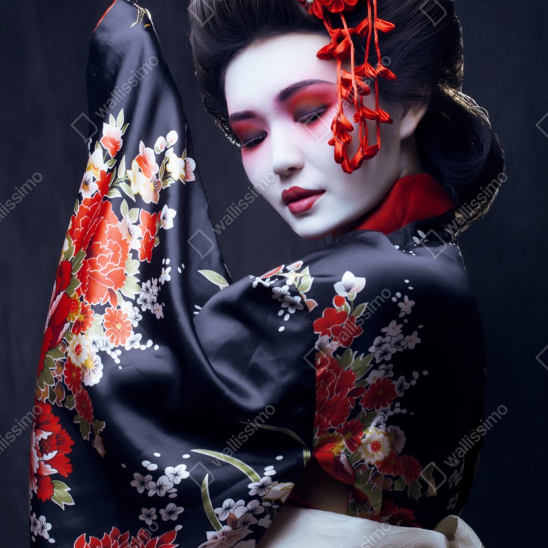 Schrankaufkleber elegantes geisha-porträt in rotem und schwarzem kimono – Wallnifity® Schrankaufkleber elegantes geisha-porträt in rotem und schwarzem kimono – Wallnifity®