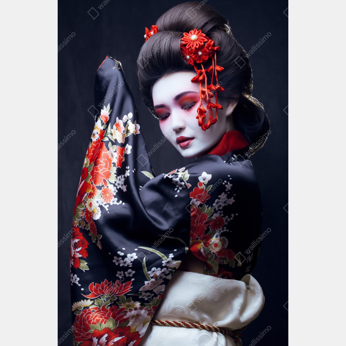 Schrankaufkleber elegantes geisha-porträt in rotem und schwarzem kimono – Wallnifity® Schrankaufkleber elegantes geisha-porträt in rotem und schwarzem kimono – Wallnifity®