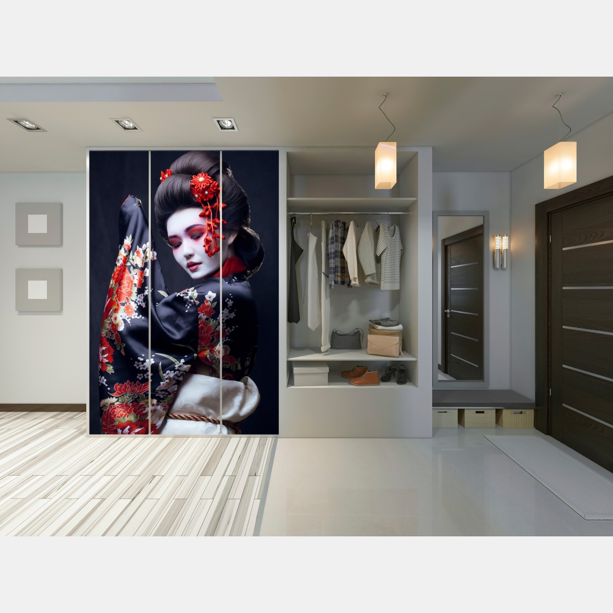 Schrankaufkleber elegantes geisha-porträt in rotem und schwarzem kimono – Wallnifity® Schrankaufkleber elegantes geisha-porträt in rotem und schwarzem kimono – Wallnifity®