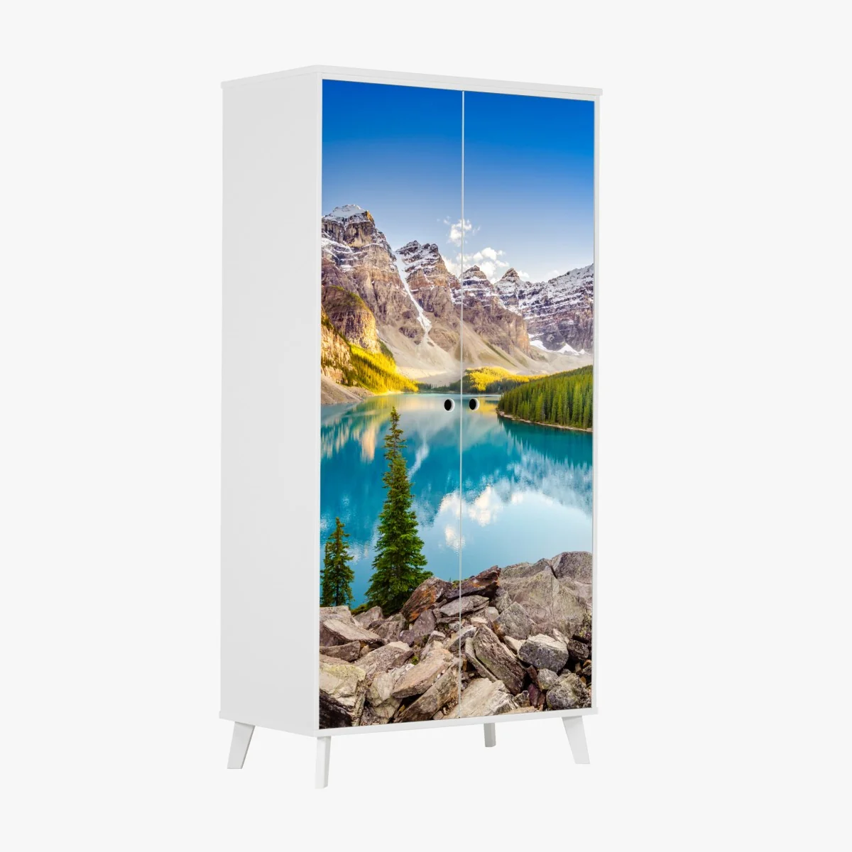 Schrankaufkleber sonnenbeschienenes Moraine Lake bergpanorama – Wallnifity® Schrankaufkleber sonnenbeschienenes Moraine Lake bergpanorama – Wallnifity®