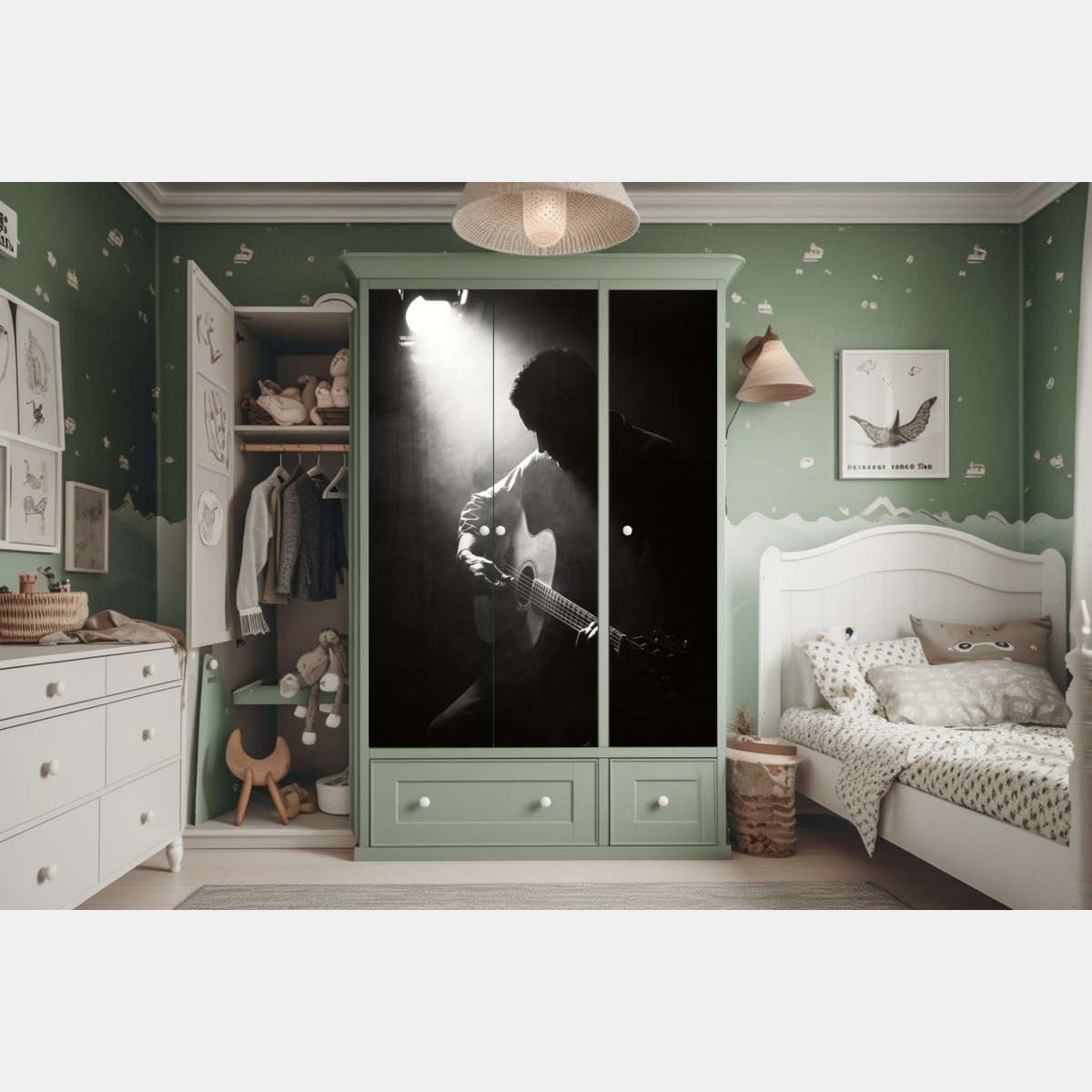 Schrankaufkleber silhouette eines gitaristen im scheinwerferlicht – Wallnifity® Schrankaufkleber silhouette eines gitaristen im scheinwerferlicht – Wallnifity®