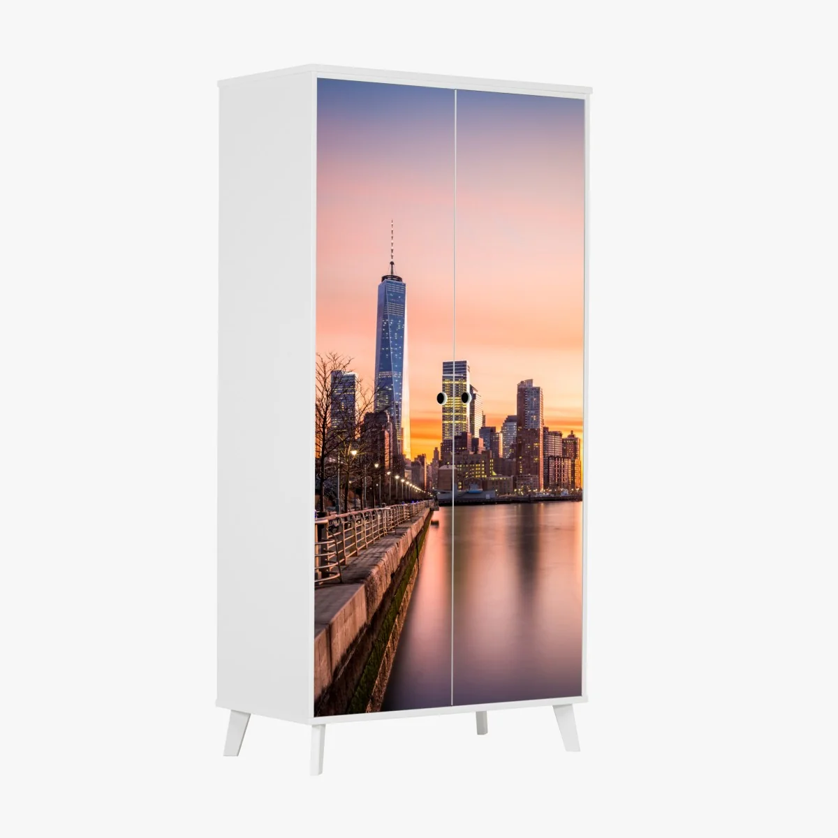 Schrankaufkleber Lower Manhattan bei sonnenuntergang – Wallnifity® Schrankaufkleber Lower Manhattan bei sonnenuntergang – Wallnifity®