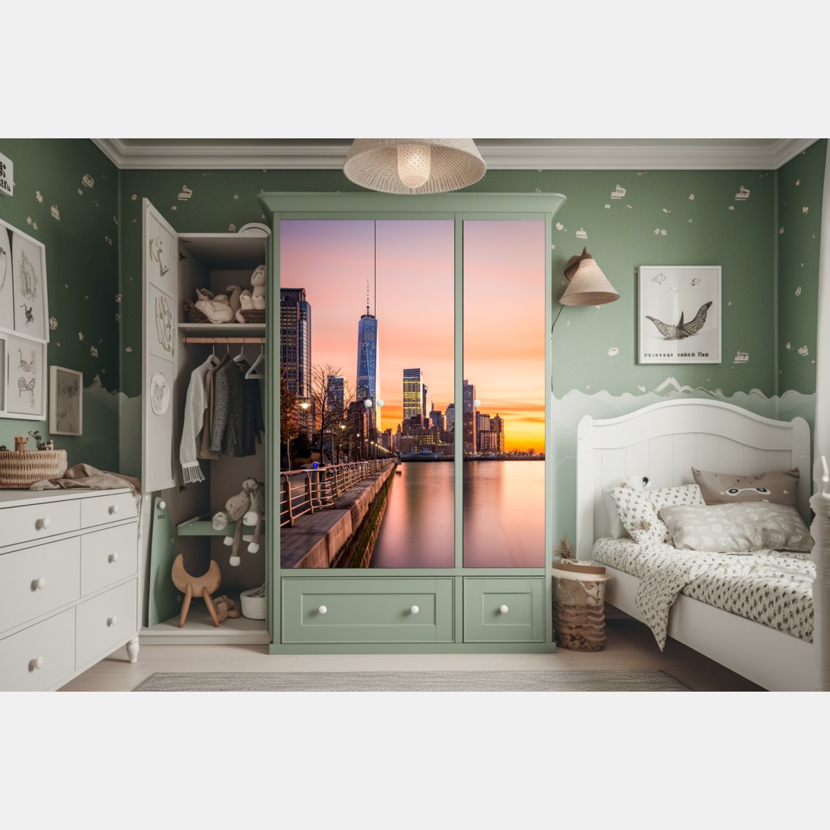 Schrankaufkleber Lower Manhattan bei sonnenuntergang – Wallnifity® Schrankaufkleber Lower Manhattan bei sonnenuntergang – Wallnifity®